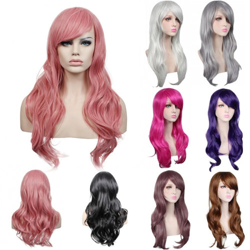 Long Black/red/silver synthetic hair wig