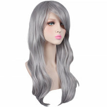 Long Black/red/silver synthetic hair wig